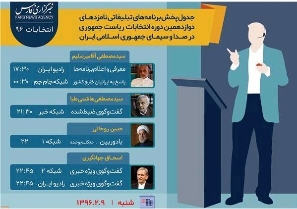 برنامه‌های امروز نامزدهای انتخابات در صداوسیما