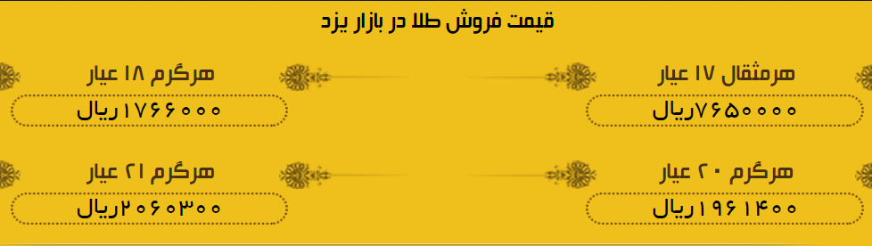 قیمت طلا در بازار یزد دوشنبه 10 اردیبهشت07 +جدول